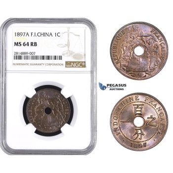 AA680, French Indo-China, 1 Centime 1897-A, Paris, NGC MS64RB