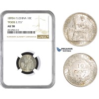 AA681, French Indo-China, 10 Centimes 1895-A, Paris, Silver, "Poids 2.721" NGC AU58