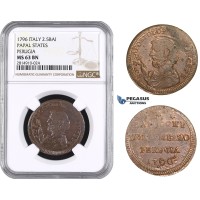 AA685, Italy, Papal States Perugia, 2 1/2 Baiocchi 1796, NGC MS63BN, Pop 1/0 AA685, Italy, Papal States Perugia, 2 1/2 Baiocchi 1796, NGC MS63BN, Pop 1/0