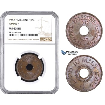 AA702, Palestine, 10 Mils 1942, London, Bronze, NGC MS63BN