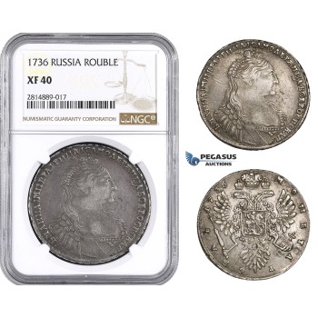 AA706, Russia, Anna, Rouble 1736, Moscow Kadashevsky Mint, Silver, NGC XF40