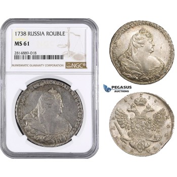 AA707, Russia, Anna, Rouble 1738, Moscow Kadashevsky Mint, Silver, NGC MS61