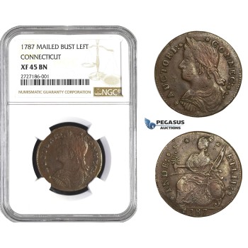 AA718, Early American, Connecticut, 1787 Mailed Bust Left, NGC XF45BN