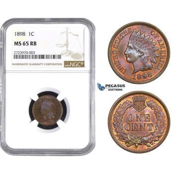AA721, United States, Indian Cent 1898, Philadelphia, NGC MS65RB
