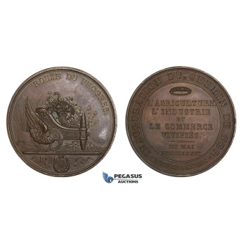 AA726, Belgium, Bronze Medal 1836 (Ø49.9mm, 50.1g) by Hart, Train, Mechelen - Antwerp Railroad