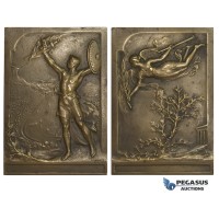 AA734, France & Greece, Art Nouveau Bronze Plaque Medal 1906 (70x49mm, 96.6g) by Vannier, Athens Intermediary Olympic Games