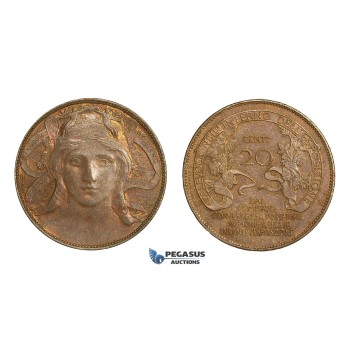 AA740, Italy, Vittorio Emanuele III, 20 Centesimi 1906, Milano Exhibition Medal