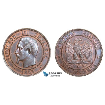 AA759, France, Napoleon III, 10 Centimes 1855-A, Paris, AU-UNC (Damages)