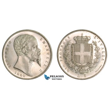 AA761, Italy, Emilia, Vittorio Emanuele II, 5 Lire 1860, Bologna, Silver, ex. Proof, Extremely Rare!