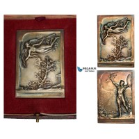 AA767, France, Silvered Bronze Art Nouveau Plaque Medal 1906 (70x50mm, 98g) by Vannier, Athens Intermediary Olympic Games
