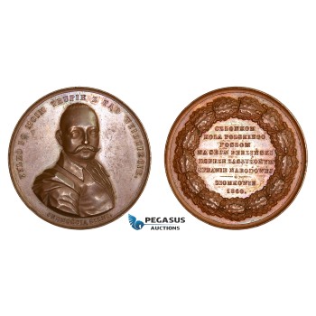 AA778, Poland, Bronze Medal 1860 (Ø51mm, 60mm) by Below, Tadeusz Rejtan, Rare!