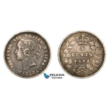 AA800, Canada, Victoria, 5 Cents 1887, Silver, Toned VF