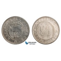 AA808, Guatemala, 50 Centavos 1870, Silver, VF-XF