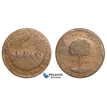 AA809, Honduras, Provisional coinage, Copper Ceiba 8 Reales 1857 T FL, Tegucigalpa, VF, Rare!