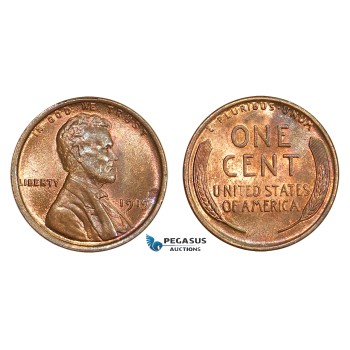 AA817, United States, Lincoln Cent 1919, Philadelphia, Red Brown UNC