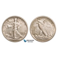 AA819, United States, Walking Liberty Half Dollar (50C) 1917, Philadelphia, AU