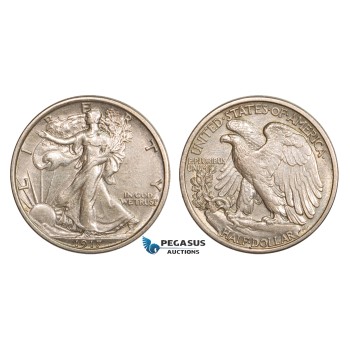 AA819, United States, Walking Liberty Half Dollar (50C) 1917, Philadelphia, AU