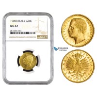 AA823, Italy, Vitt. Emanuele III, 20 Lire 1905-R, Rome, Gold, NGC MS62 AA823, Italy, Vitt. Emanuele III, 20 Lire 1905-R, Rome, Gold, NGC MS62