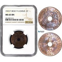 AA837, French Indo-China, 1 Centimes 1923, Poissy, NGC MS65BN