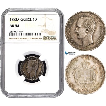 AA838, Greece, George I, 1 Drachma 1883-A, Paris, Silver, NGC AU58