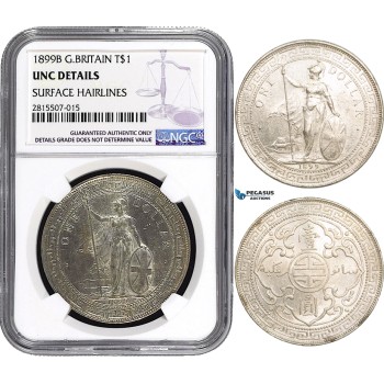 AA839, Great Britain, Trade Dollar 1899-B, Bombay, Silver, NGC UNC Det.