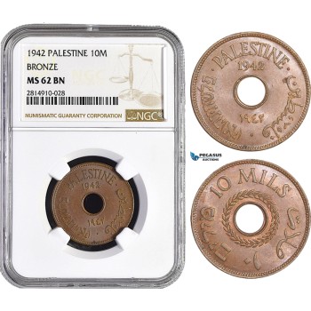 AA853, Palestine, 10 Mils 1942, London, Bronze, NGC MS62BN
