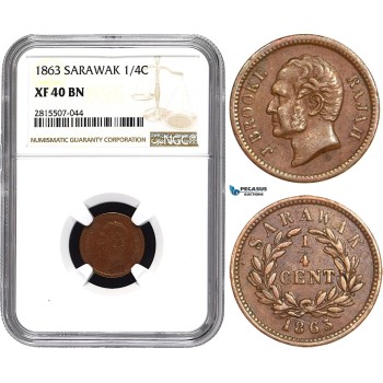 AA868, Sarawak, J. Brooke Rajah, 1/4 Cent 1863, NGC XF40BN
