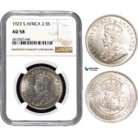 AA870, South Africa, George V, 2 1/2 Shillings 1923, Pretoria, Silver, NGC AU58