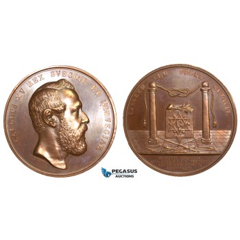 AA887, Sweden, Oscar II, Bronze Medal 1872 (Ø56mm, 74g) by Ahlborn, Masonic Lodge