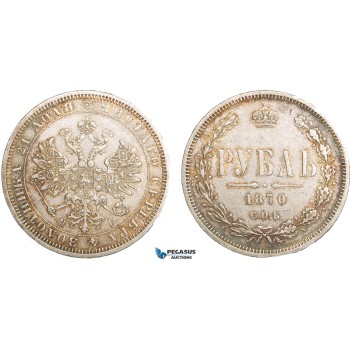 AA904, Russia, Alexander II, Rouble 1870 СПБ-НІ, St. Petersburg, Silver, Toned XF