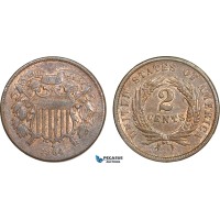 AA908, United States, Shield 2 Cents 1864, Philadelphia, Brown AU