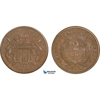 AA909, United States, Shield 2 Cents 1864, Philadelphia, Brown AU-UNC