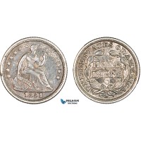 AA911, United States, Liberty Seated Half Dime (5C) 1851-O, New Orleans, Silver, Toned XF-AU