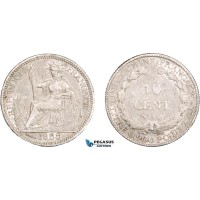 AA914, French Indo-China, 10 Centimes 1888-A, Paris, Silver, VF-XF, some light scratches