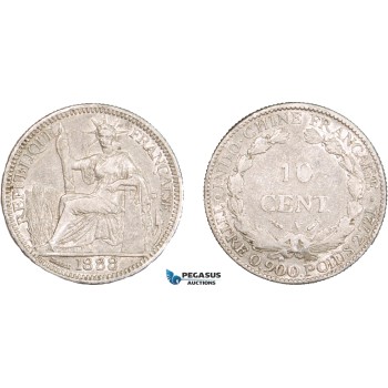 AA914, French Indo-China, 10 Centimes 1888-A, Paris, Silver, VF-XF, some light scratches