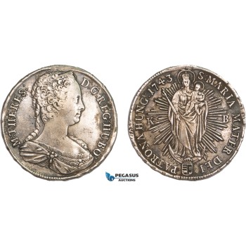 AA916, Hungary, Maria Theresia, Taler 1743 KB, Kremnitz, Silver (27.27g) XF, mount removed!