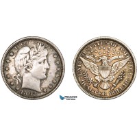 AA922, United States, Barber Quarter (25C) 1892, Philadelphia, Silver, Toned AU, Obv. Cleaned!