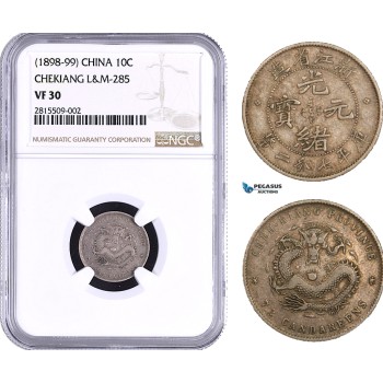 AA928, China, Chekiang, 10 Cents ND (1898-99) Silver, L&M 285, NGC VF30