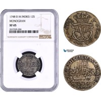 AA930, Danish West Indies, Frederik V, 12 Skilling 1748, Silver, NGC XF45, Top Pop AA930, Danish West Indies, Frederik V, 12 Skilling 1748, Silver, NGC XF45, Top Pop