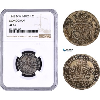 AA930, Danish West Indies, Frederik V, 12 Skilling 1748, Silver, NGC XF45, Top Pop AA930, Danish West Indies, Frederik V, 12 Skilling 1748, Silver, NGC XF45, Top Pop
