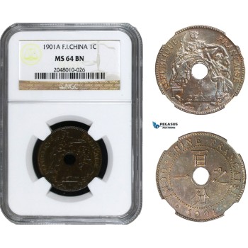 AA937, French Indo-China, 1 Centime 1901-A, Paris, NGC MS64BN