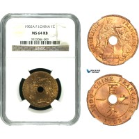 AA938, French Indo-China, 1 Centime 1902-A, Paris, NGC MS64RB