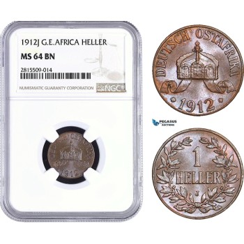 AA942, German East Africa (DOA) 1 Heller 1912-J, Hamburg, NGC MS64BN