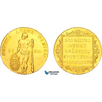 AA961, Denmark, Christian VII, Ducat 1792-B, Altona, Gold (3.48g) Lustrous aUNC