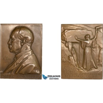 AA986, Sweden, Bronze Art Nouveau Plaque Medal 1913 (63x48mm, 89g) by Lindberg, Oscar Montelius, Archeologist