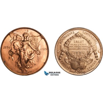 AA996, United States & France, Bronze Medal 1889 (Ø44.5mm, 66.5g) by Gorham, Washington, Republic Centenary