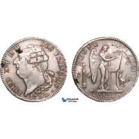 AB002, France, Louis XVI, Ecu 1792-A, Paris, Silver, Toned & Lustrous AU