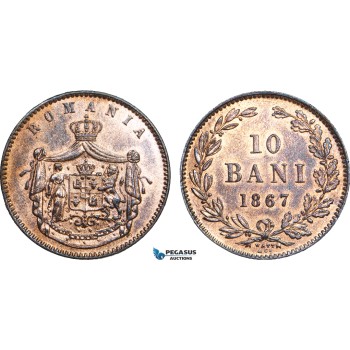 AB004, Romania, Carol I, 10 Bani 1867 Watt&Co., Birmingham, AU