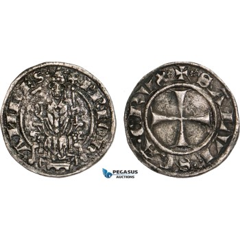 AB009, Italy, Papal, John XXII, Grosso ND (1316-34) Macerata, Silver (2.17g) Dark toning, VF, Rare!