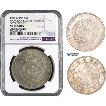 AB014, China Kiangnan, Dollar 1904, Silver, L&M 257 HAH CH, NGC AU Det. Chopmark